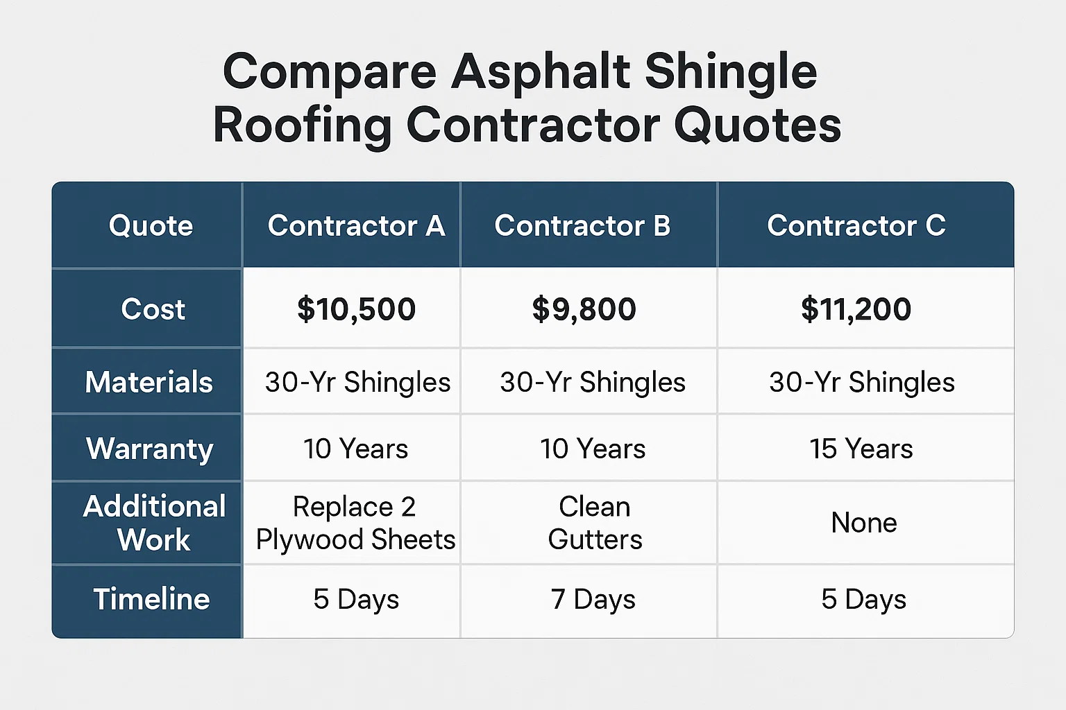 Compare shingle roof quotes checklist