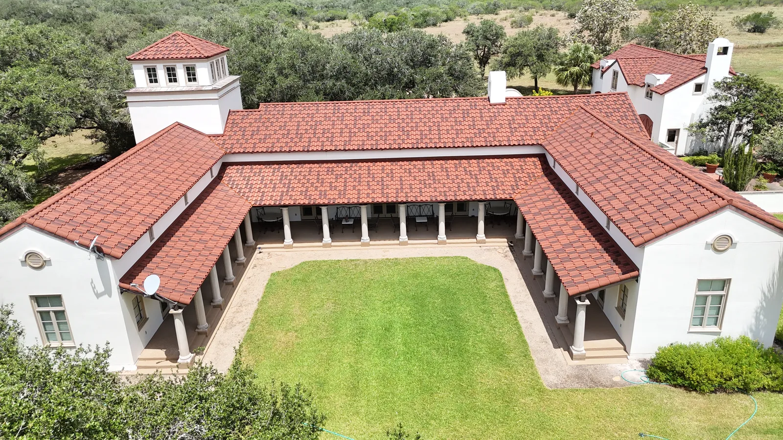 DECRA Villa Tile Rustico Clay roofing project — aerial view 2