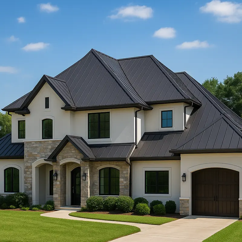 Standing seam metal roofing on a premium Houston home